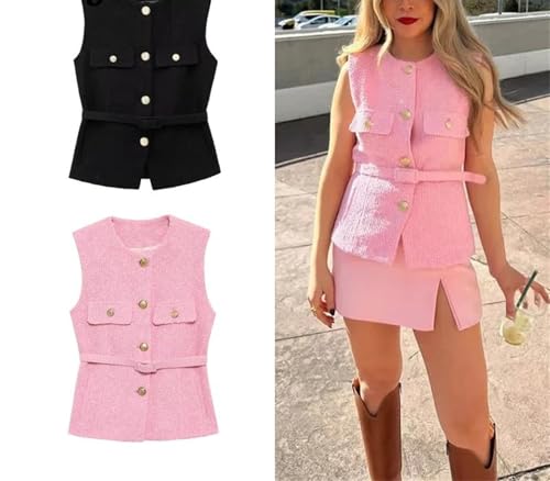 Women's Textured Waistcoat - Belted Sleeveless Vest with Padded Design for Beach Holiday2