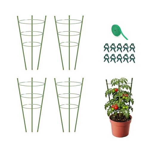 4 Pack Garden Tomato Cage for Pots, 18" Metal Tomatoes Cages Plant Support with Stable Support Rings (18")
