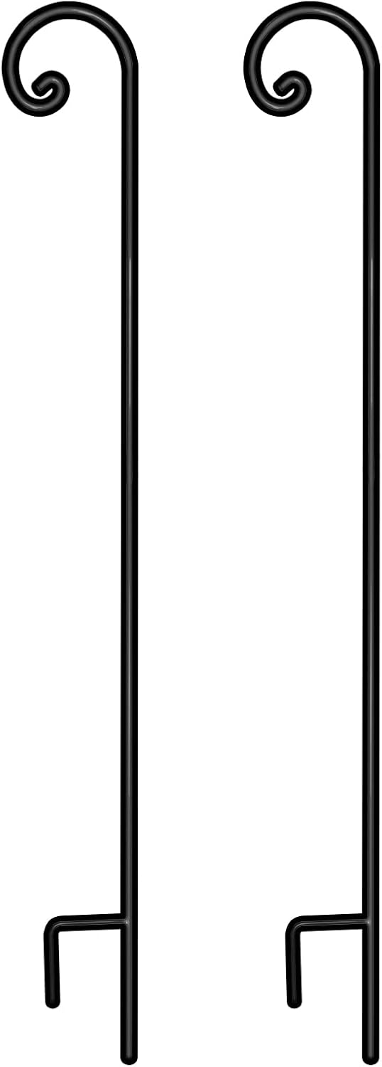 FEED GARDEN 92 Inch 3/5 Inch Thick Shepherds Hook Bird Feeder Pole, 2 Pack Solid Metal Thickened Pole Heavy Duty Premium Plant Hanger for Hanging Bird Feeders, Mason Jar for Outdoor, Black