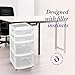 HOMZ Drawer Tower, 4-Tier Clear Plastic Storage Organizer Cart, White Frame – Rolling Containers with Wheels for Bathroom, Bedroom, Office, and Classroom Organization