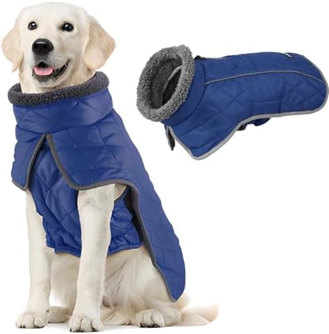 Fragralley Dog Coat Small, Waterproof Dog Jacket with Warm Fleece Lining, Adjustable Reflective Dogs Winter Coat, Turtleneck Pet Coats for Cold Weather (Blue S)
