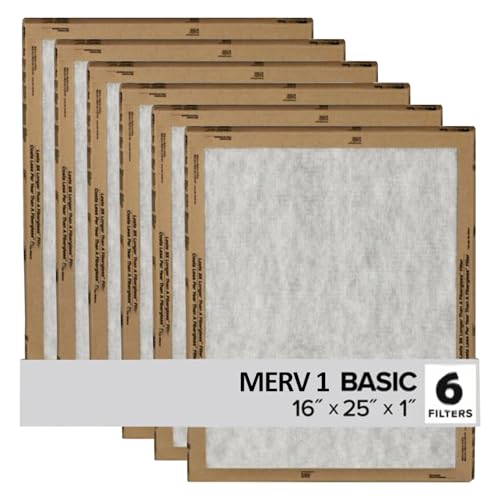 Filtrete 16x25x1 Air Filter, 3M MERV 1 HVAC Flat Furnace Filter Replacement, 6-Pack (Actual Size 15.98x25x0.98 in)