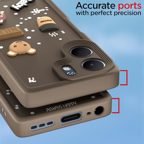 Image of Pikkme Back Cover for Oppo A5x | Cute Fun Cartoon 3D Bear Silicone Full Body Protection Bumper Case (Brown)