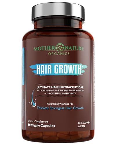 Hair Growth Supplement for Thicker, Fuller Hair & Faster Regrowth w/Collagen, Keratin, Biotin, Vitamins for Hair, Skin, Nails, Non-GMO, Vegan (60 Capsules)