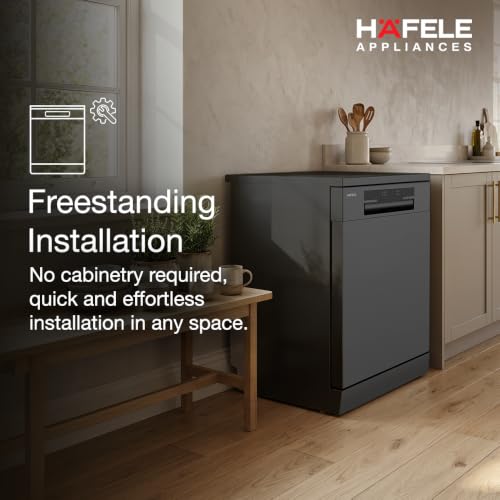 Image of Hafele Aqua Noir Dishwasher | 13 Place Settings | Upto 70 Utensils | Designed for Indian Kitchens | Free-Standing | Hygienic & High-Performance Cleaning | 5-Year Warranty