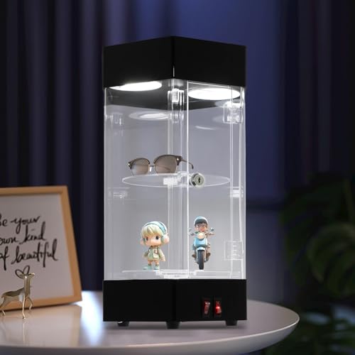 Rotating Display Case with LED Lights and Locking Storage