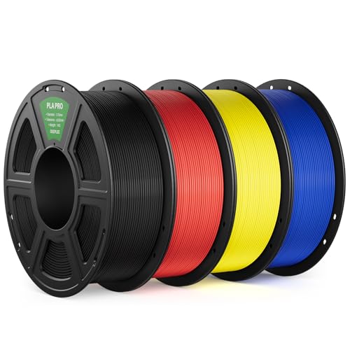 Image of PLA PRO Filament 1.75mm, Stronger Toughness 3D Printer Filament, PLA Filament Dimensional Accuracy + /- 0.02 mm, Neatly Wound, Fits Most FDM 3D Printer, 4 Pack Black & Red & Yellow & Blue