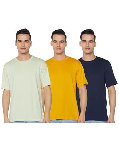 Image of Veirdo 100% Pure Cotton Drop Shoulder Oversized Baggy Fit Half Sleeve Plain Solid Round Neck Multicolor T-Shirt Combo for Men (Pack of 3) (Sizes S-2XL)