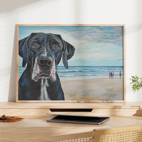 Affiche chien plage mer ciel | Décoration murale grand cadre 70x110
