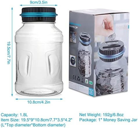 AOZBZ Digital Coin Bank, 1.8L Electronic Money Bank Automatic Counting Jar Box for Kids and Adult , Piggy Bank Coin Bank Money Coin Saving Pot Container with LCD Display for Girls Boys Kids
