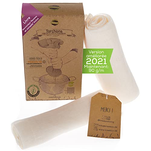 TreeBox Lot de 2 étamines résistantes en coton bio et lin pour une filtration parfaite - Réutilisables et lavables - Idéales pour préparer jus et soupes avec finesse et durabilité
