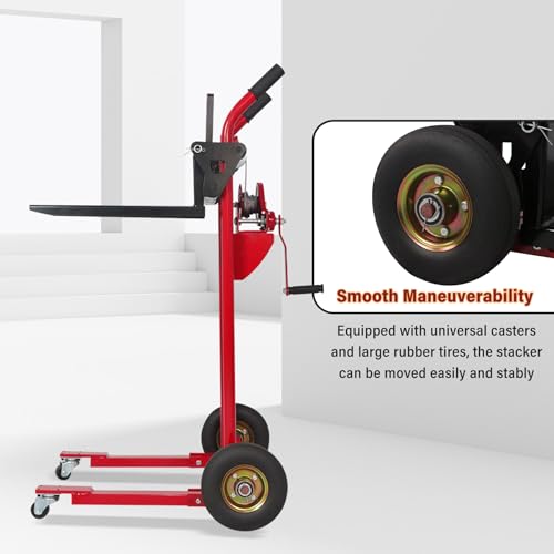 Aequanta Hydraulic Material Lift Winch Stacker,440 lbs Capacity Manual Pallet Stacker 35.4\" Lift Height 18.1\" Fork Length, Pallet Jack Truck Dolly - Thumbnail 5