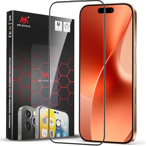 Image of Mr.Shield HD+ Screen Protector for iPhone 16 and 15, 9H Hardness Tempered Glass Screen Guard, Military Grade Protection, Easy Install, Case Friendly