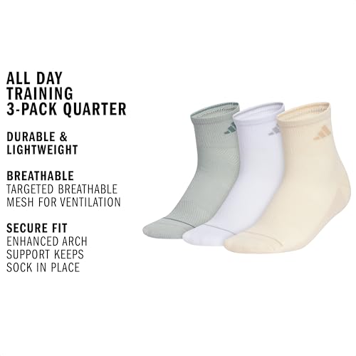 Image of adidas Women's All Day Training Socks 3 Pairs | 3-Pack, Targeted Cushioning, Arch Support, Breathable Moisture-Wicking, Reinforced Heel & Toe, All-Day Comfort