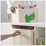 SONGMICS Aufbewahrungsbox, 3er Set, Aufbewahrungskorb, Spielzeugaufbewahrung, Stoffboxen, 30 x 30 x 30 cm, faltbar, mit Griffen, Schlafzimmer, Spielzimmer, Dinosaurier-Motive, beige RFB704W03