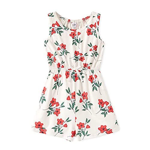 Big Kids 2/3 Pieces Solid Floral Summer Rompers Little Girl Elastic Waist Sleeveless One Piece Knit Jumpsuits Multipack #TOP4