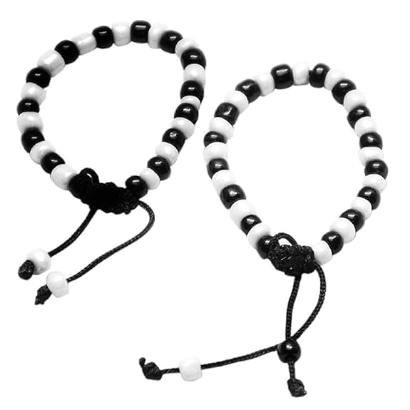 2 PCS Black & White Nazariya for Baby Girls & Baby Boys Adjustable Size Cotton Thread Black Nazar Bracelet for Hands & Foot for New Born Babies (Pack of 2)
