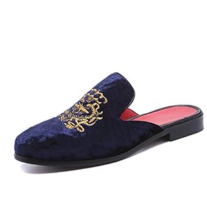 FLQL Men’s Leather Scuff Slippers Velvet Slip On Loafers Fashion Backless Mule Clogs Anti-Slip Sandals Slides for Men and Women Designer Size 7-13