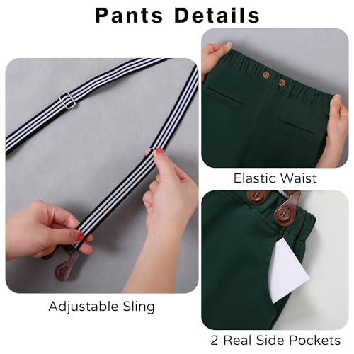 Image of SANMIO Boy Clothes Suit, Boys Gentleman Wedding Outfit Formal Dress Shirt with Bowtie+Suspender Pants 5-10 Years