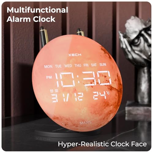 Image of Xech Alarm Clock for Heavy Sleepers | Dual Loud Alarm | USB-C Powered | Small LED Table Clock for Students | Home Decoration Items for Living Room | Gifts for Kids Man Woman | Solaris-X Neo (Mars)