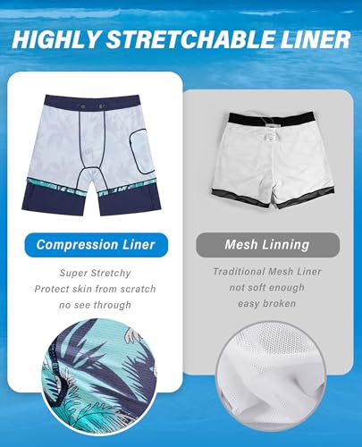 Image of Gleeease 7inch Mens Swim Trunks 2 in 1 with Compression Liner Pockets Drawstring Quick Dry Stretch Lined Funny Beach Pool