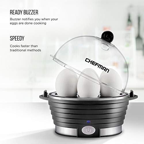 Chefman Egg-Maker Rapid Poacher, Food & Vegetable Steamer, Quickly Makes Up to 6, Hard, Medium or Soft Boiled, Poaching/Omelet Tray Included, Ready Signal, BPA-Free, BLACK by Chefman - Image 4