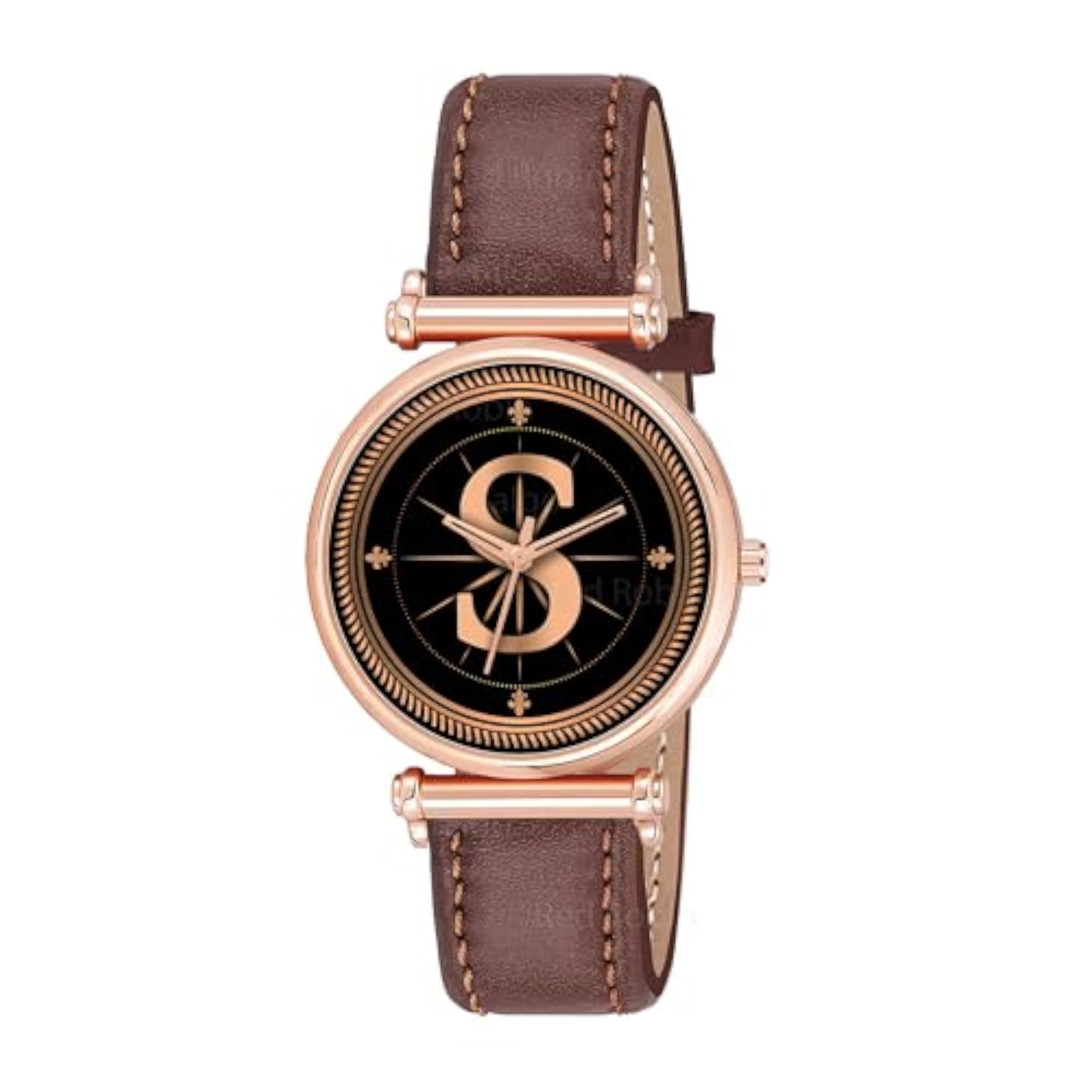 Women's Stylish Rose Gold Case Analog Round Black Dial Watch