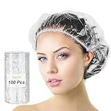 Aquior Shower Cap Disposable, 100 PCS Shower caps Large&Thick Waterproof Clear Plastic Elastic Hair Bath Caps For Women Kids Girls, Hotel and Hair Solon, Travel Spa, Home Use…