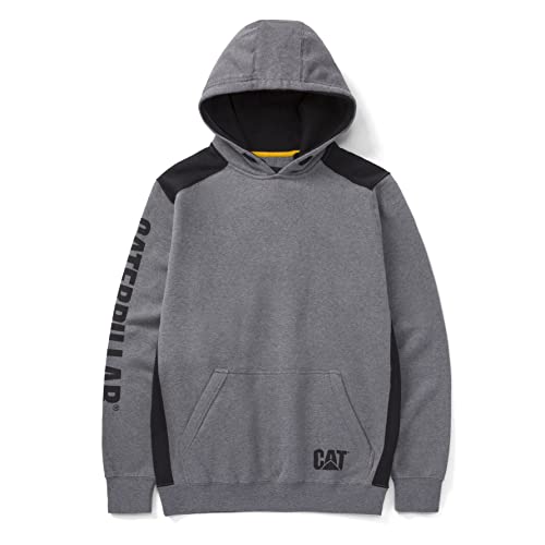 Image of Caterpillar Men's Logo Panel Hoodies with Adjustable Three Piece Hood and Work Safety Cord Management System, Dark Heather Grey, Medium