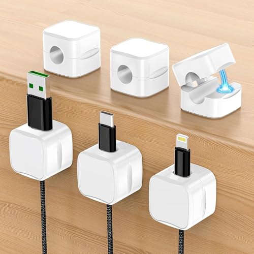 Kabelhalter Kabelclips Kabel Management 6 Pack Magnetische Schreibtisch Kabel Organizer, Stark Haftende Draht Ladegerät Halter für Nachttisch Küchengeräte Organisation Kabel und Datenkabeln -Weiß