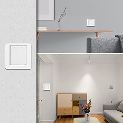 CNBINGO Smart Push Light Switch, Work with Alexa, Google Home, Smart Life APP, Multi-Control, WiFi Switch with LED Indicator, No Neutral Wire Required, Double White Wall Switches, 2 Gang, 600 W/Gang