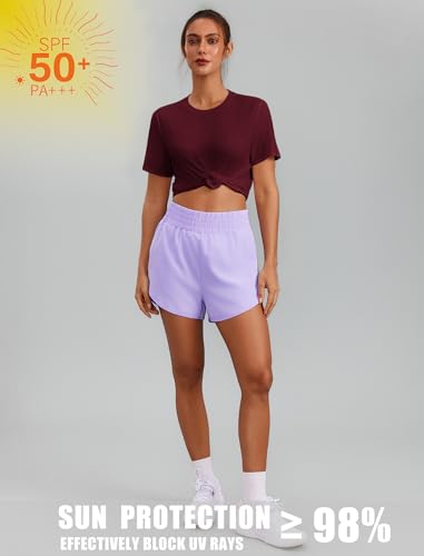 Image of PINSPARK Workout Tops for Women Short Sleeve Athletic Shirts UPF 50+ Quick Dry Running Outfits for Exercise Gym Hiking S-3XL
