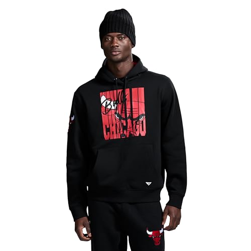 GAME 7 x NBA Officially Licensed Mens Long Sleeve Pullover Hoodie Fleece Heavyweight Sweatshirt Chicago Bulls L Black
