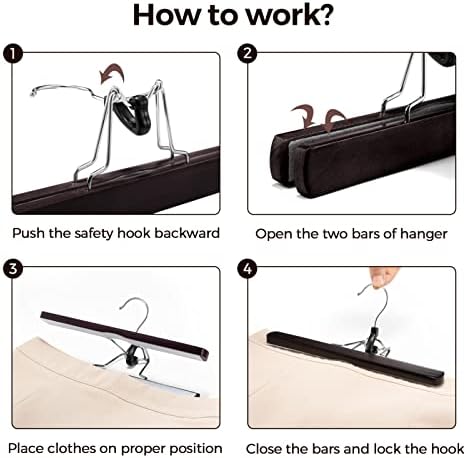 HOUSE DAY Wooden Pants Hangers 10 Pack Non Slip Wood Skirt Hangers Wood Jeans/Slack Hanger with 360° Swivel Hook - Pants Clip Hangers for Skirts, Slacks - Clamp Hangers (Brown)