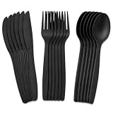 Schwarzes Besteck Set | 300 Stück Wiederverwendbares Besteck | 100 Löffel, 100 Messer & 100 Gabeln | Hochwertig für Haushalt, Gastronomie & Veranstaltungen | 17 cm | Extra stabil