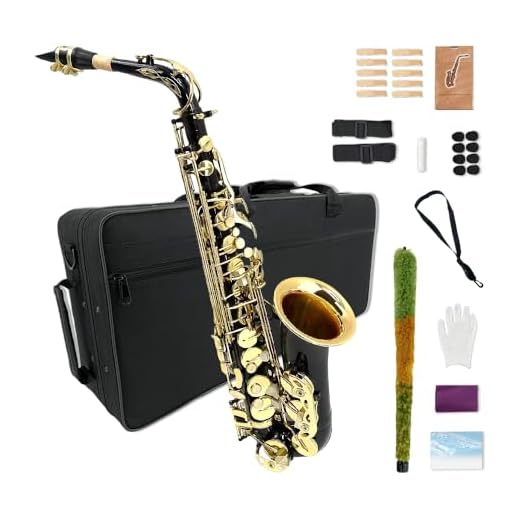 WUQIMUSC Saxofón alto Eb para principiantes, kit completo de saxofón con funda dura, boquilla, correa para el cuello, lengüetas, kit de limpieza, ideal para estudiantes y profesionales (negro)