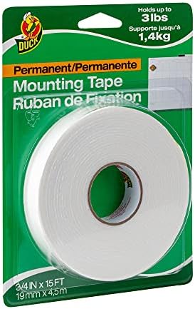 Duck Brand Permanent Foam Mounting Tape, Double-Sided, 0.75-Inch x 15 Feet, Single Roll, White (394666)