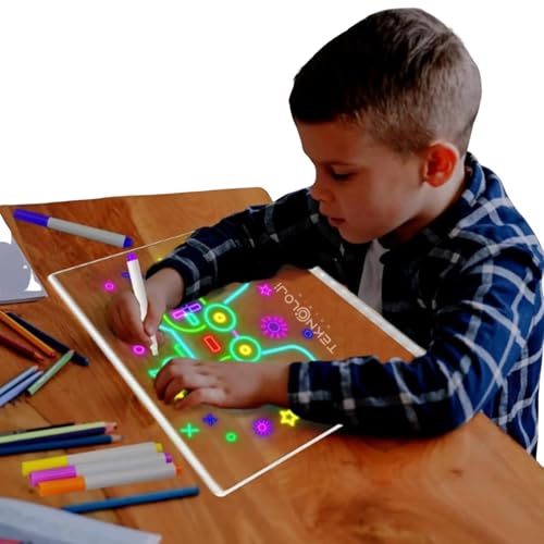 Yazı Çizim Tahtası Led Işıklı 20X30 CM 7 Kalem ve Stant Hediyeli Neon Işıklı Eğitici Not Tahtası
