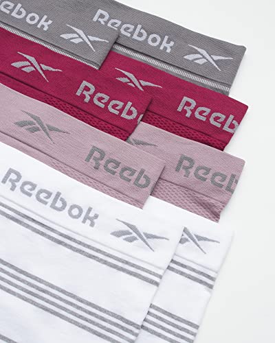 Reebok Women's Underwear - Seamless Boyshort Panties (8 Pack), Size Large, White Stripe/Grey Star #TOP1