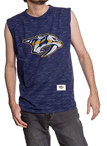 Calhoun Men's Team Logo Crew Neck Space Dyed Cotton Sleeveless T-Shirt (Nashville Predators, XX-Large)