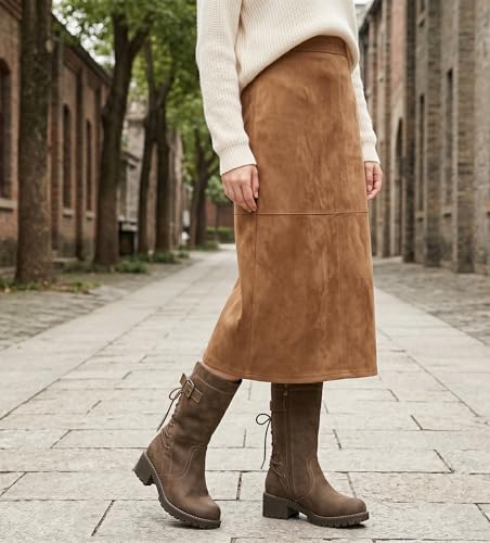 Image of GLOBALWIN Women's Biker Boots Lace up Back Mid Calf Motorcycle Fashion Festival Boots Combat Riding Military Boots for Women