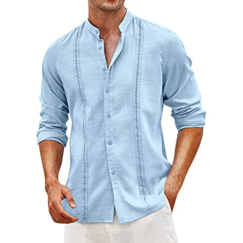 Chemise en lin homme rayée à manches longues et col officier pour l'été