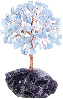 CrystalTears Amethyst Crystal Tree Natural Reiki Healing Crystals Gemstone Bonsai Money Trees Wrapped on Fluorite Crystals Stone Base Feng Shui Crystal Tree for Home Decor 4.7"-5.1"