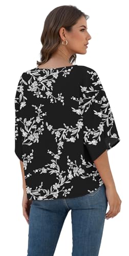 VIISHOW Womens Tie Front Chiffon Blouses V Neck Batwing Short Sleeve Summer Floral Tops Shirts4