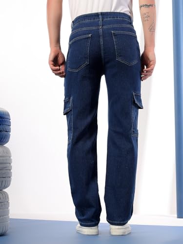 Image of KOTTY Mens Solid Elizabeth Blue Utility Pocket Jeans