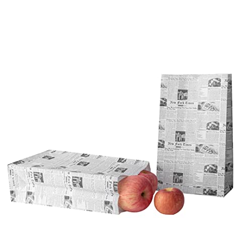 Bag Tek 12 Lb Disposable Lunch Bags, 100 Sturdy Take Out Bags - Flat Bottom, Microwavable, Newsprint Design Paper Bags, Freezable, Great For Restaurants, Cafes, And Bakeries - Restaurantware by Restaurantware - Used condition - US$22.61