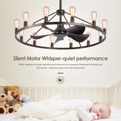 COCOSTAR Smart Wagon Wheel Chandelier with Fan,Bronze Farmhouse Fandelier by COCOSTAR - Used condition - Image 5
