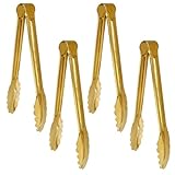 4 Pack 9 Inch Serving Tongs Gold Stainless Steel Kitchen Tongs,Non-Slip & Easy Grip Buffet Tongs, Gold Food Tongs for Salad, Ice, Cooking, Bread, Fruit,Barbecue