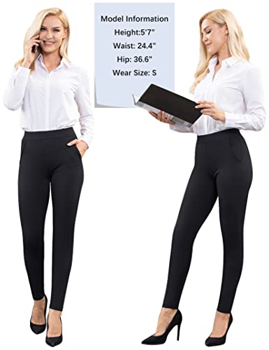Pmiys Yoga Dress Pants For Women Stretch Pull On Skinny Leg Work Pants With Pockets Large Black #TOP3