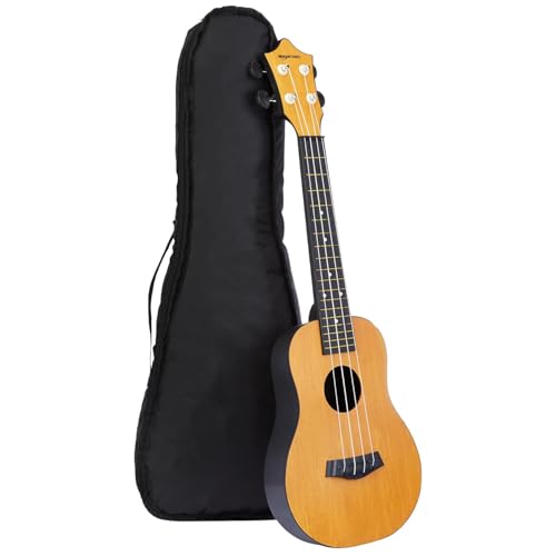 Image of Amazon Basics Concert Size Ukulele Kit, Nylon Strings for warm, mellow and bright tones | Basswood Body | ABS back | Matte Finish, with Bag, Picks, Strap - Natural Brown